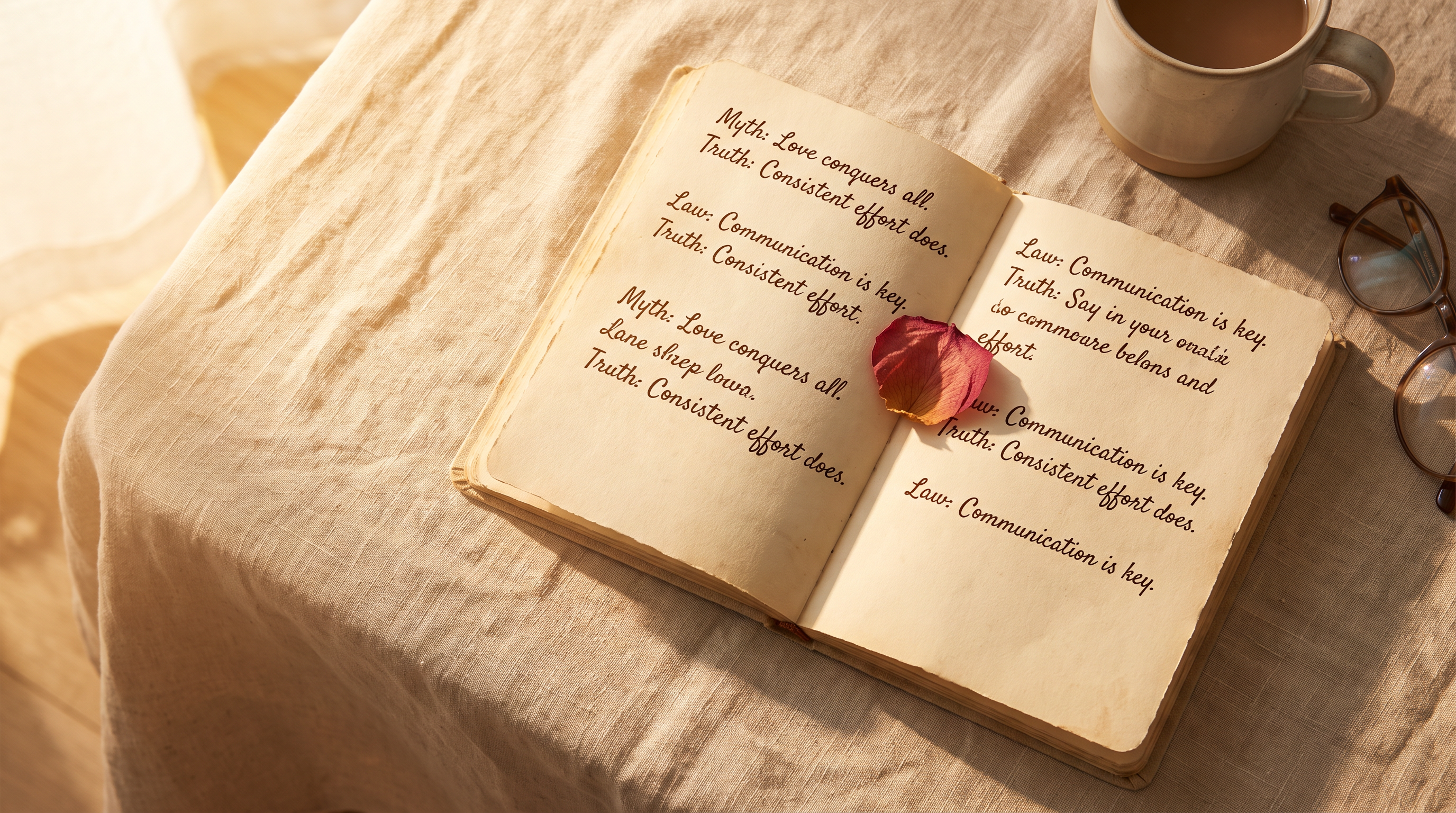 A handwritten book of relationship myths and truths
