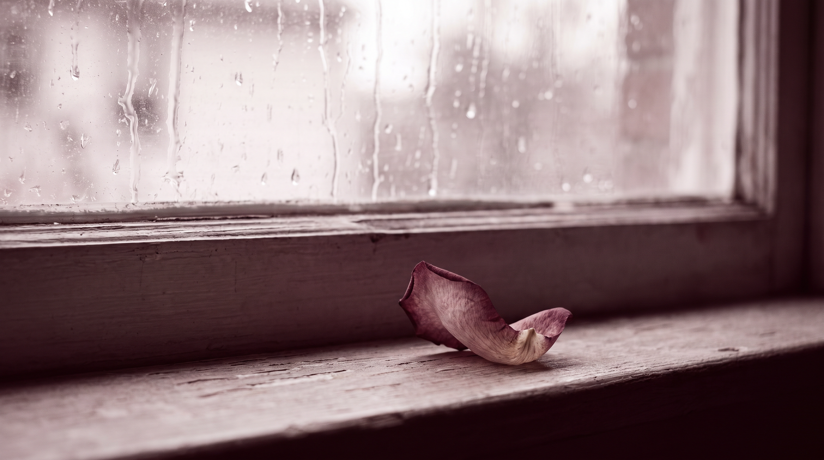 A woman looking out a rain-streaked window