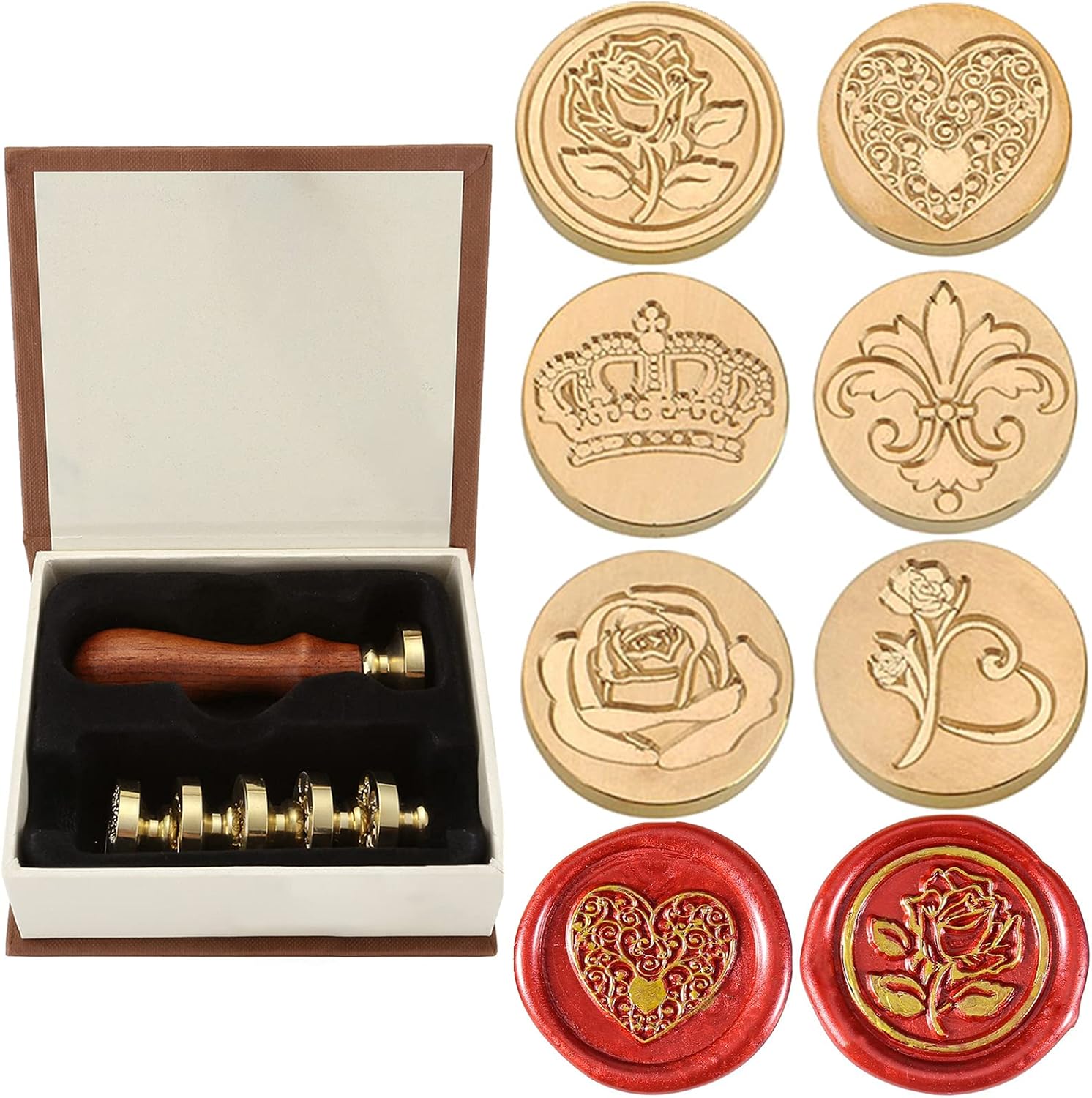 Romantic Rose Heart Flower Crown Wax Seal Stamp Set, 6 Pcs