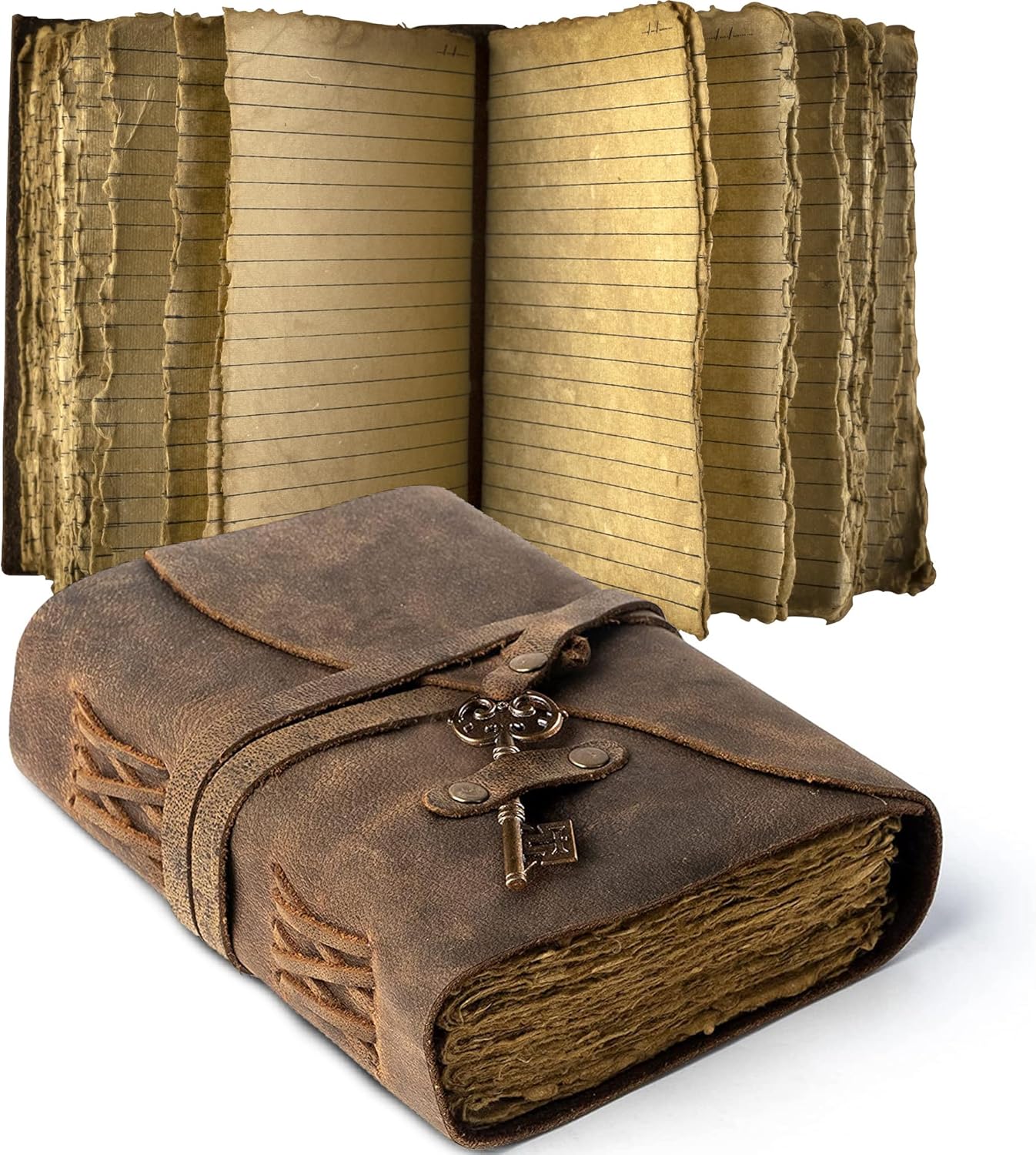 Vintage Leather Journal with Antique Key Clasp