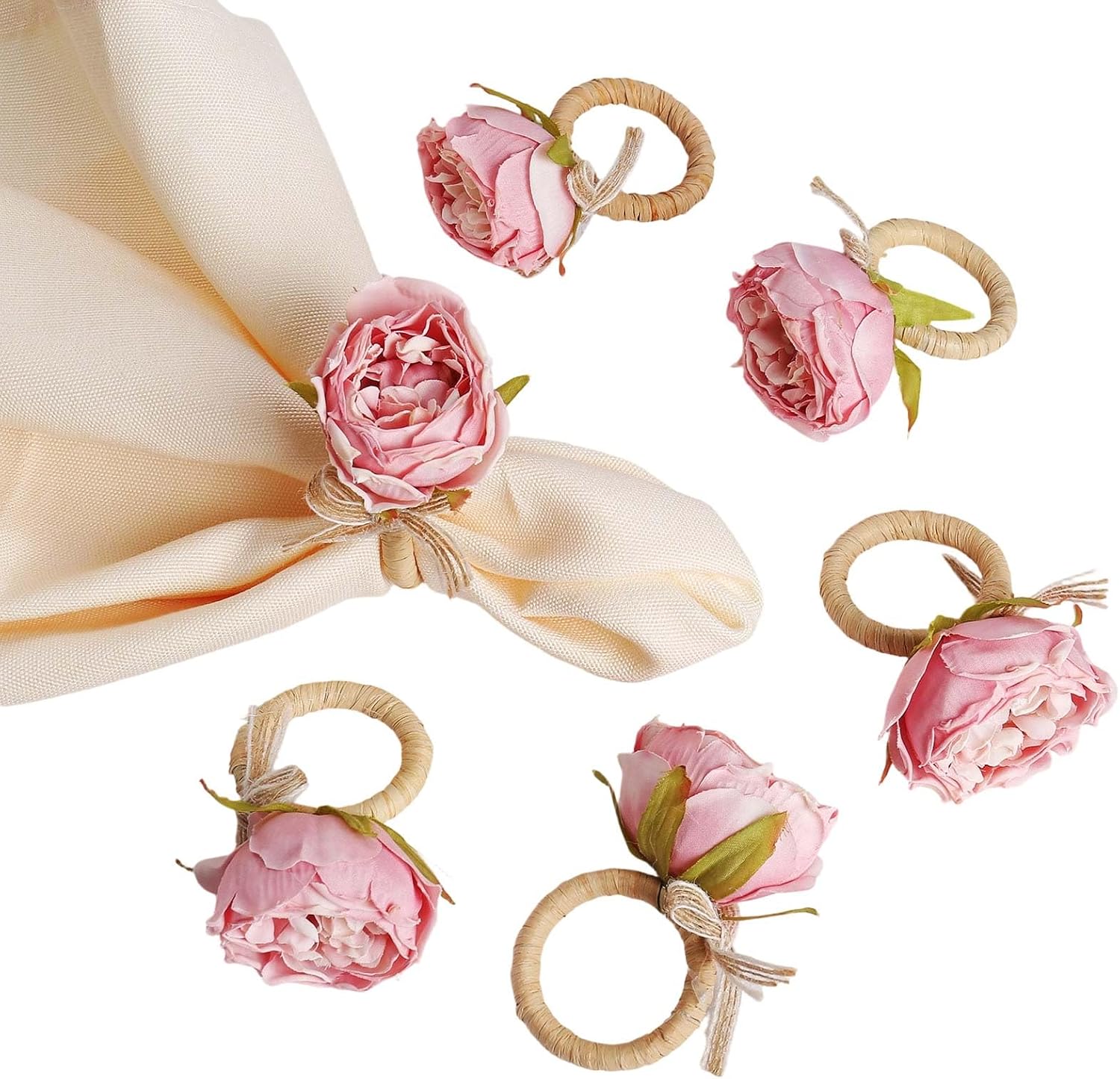 Pink Peony Flower Napkin Rings, Set of 6