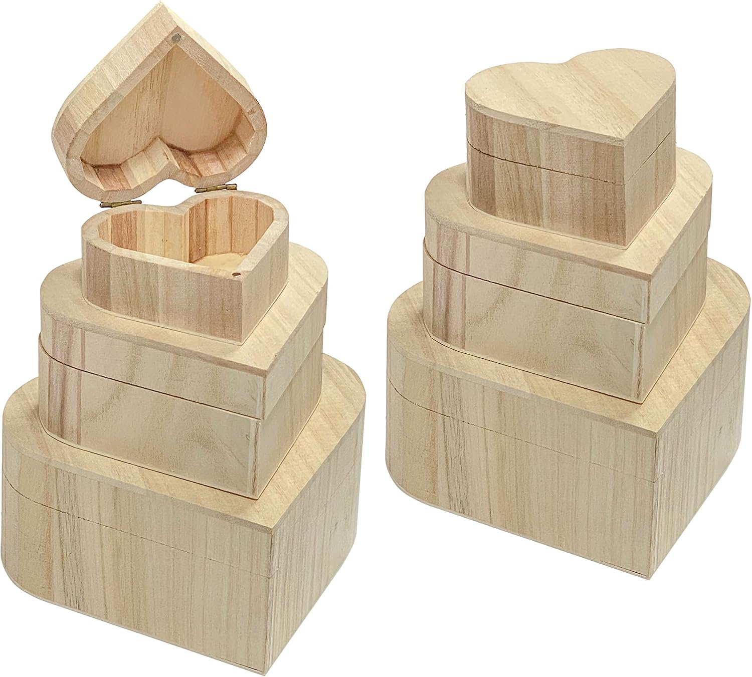 Wooden Heart-Shaped Jewelry Box, Unfinished Nesting Keepsake