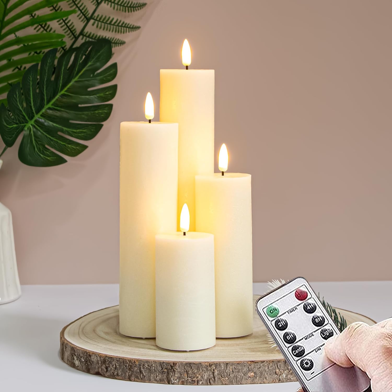 Flickering Flameless Pillar Candles with Remote, Pack of 4