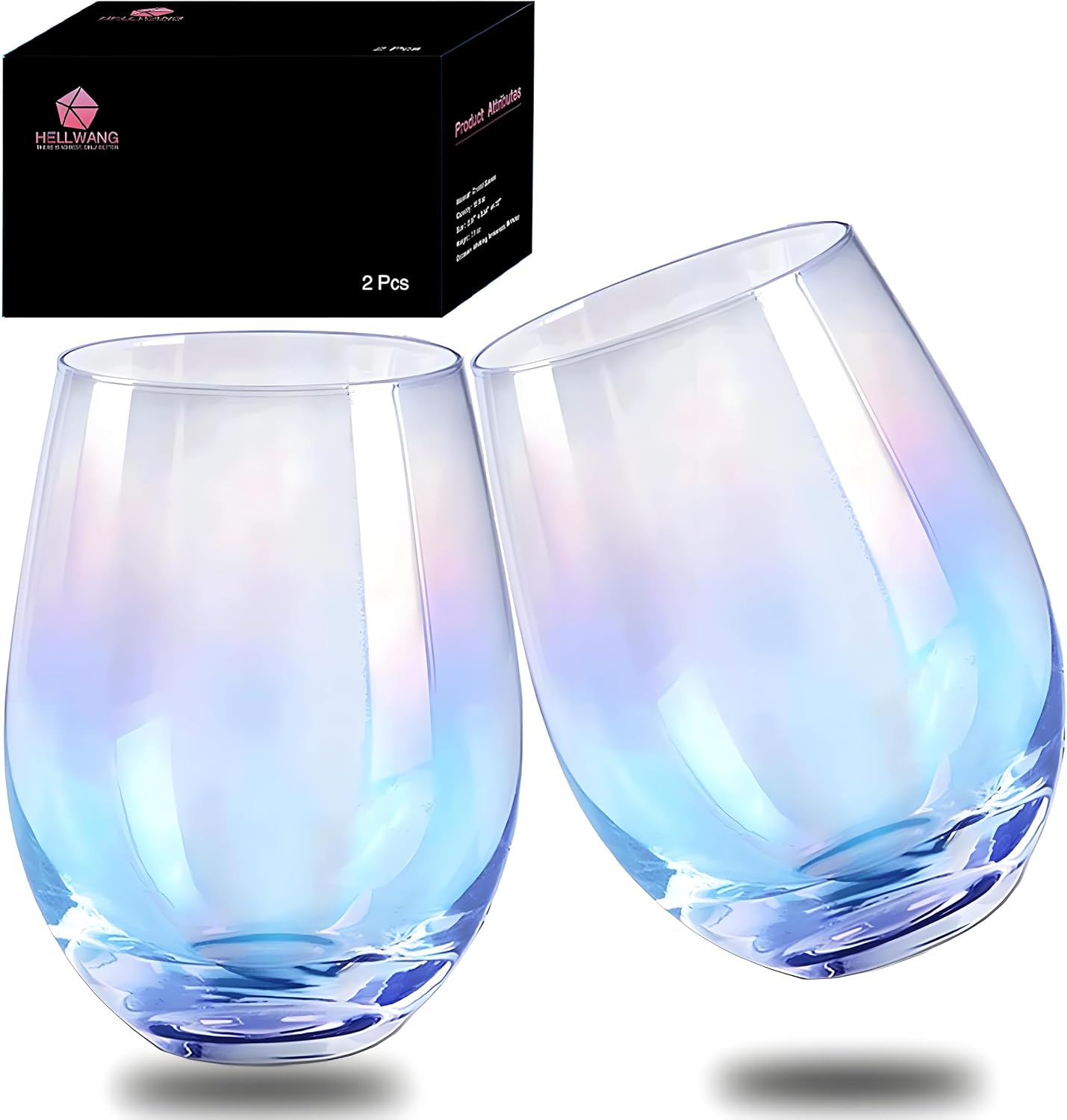 Iridescent Stemless Wine Glasses, Set of 2