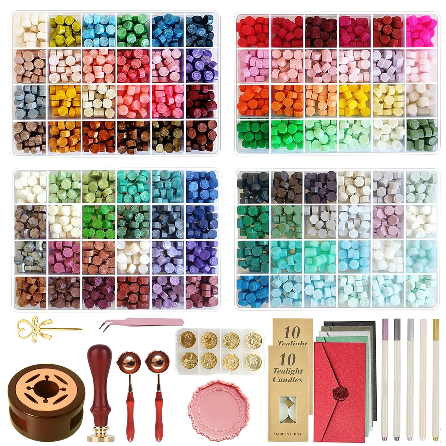 96 Colors Wax Seal Stamp Kit with Warmer, Spoon & Pen