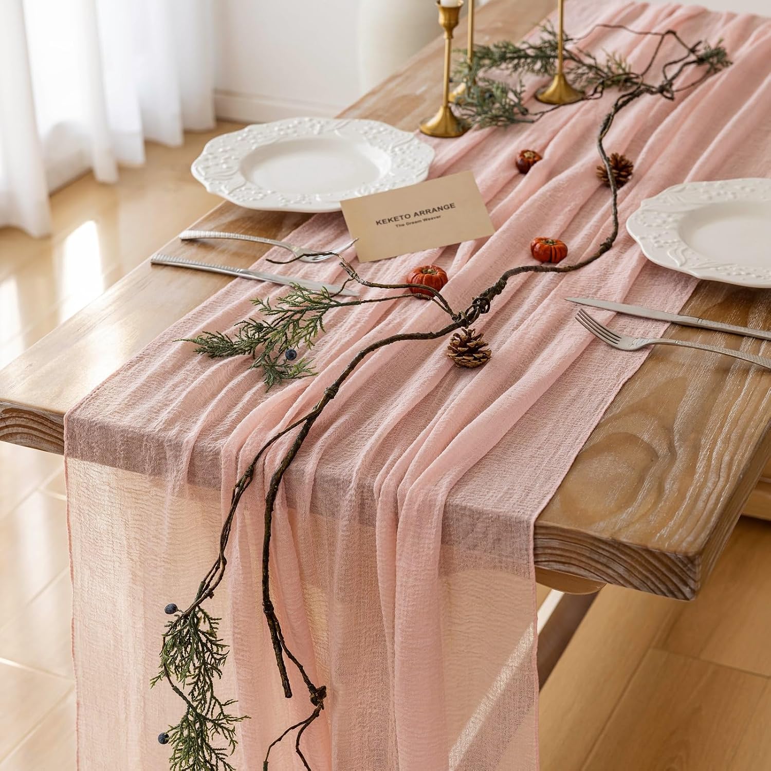 Pink Cheesecloth Table Runner