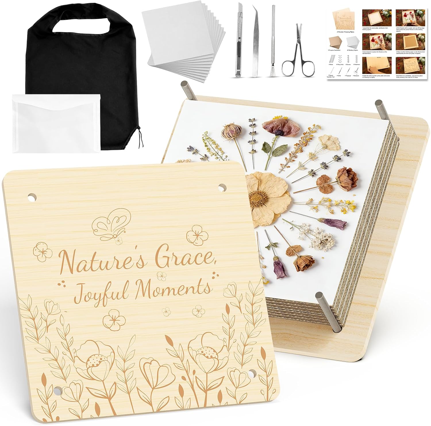 Flower Press Kit, 11x11 Large 10-Layer Wooden Press
