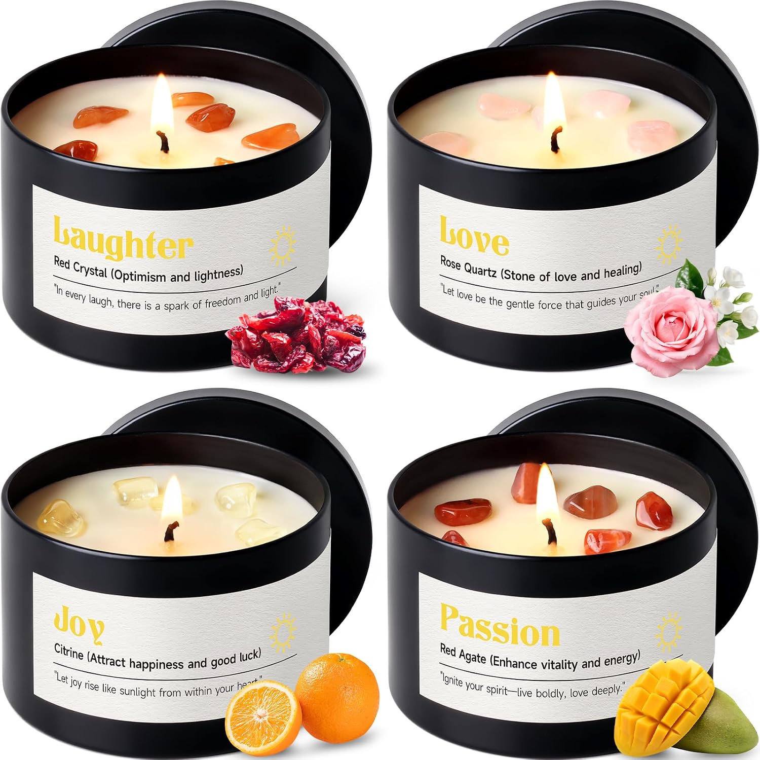 Crystal Energy Soy Candles, Set of 4