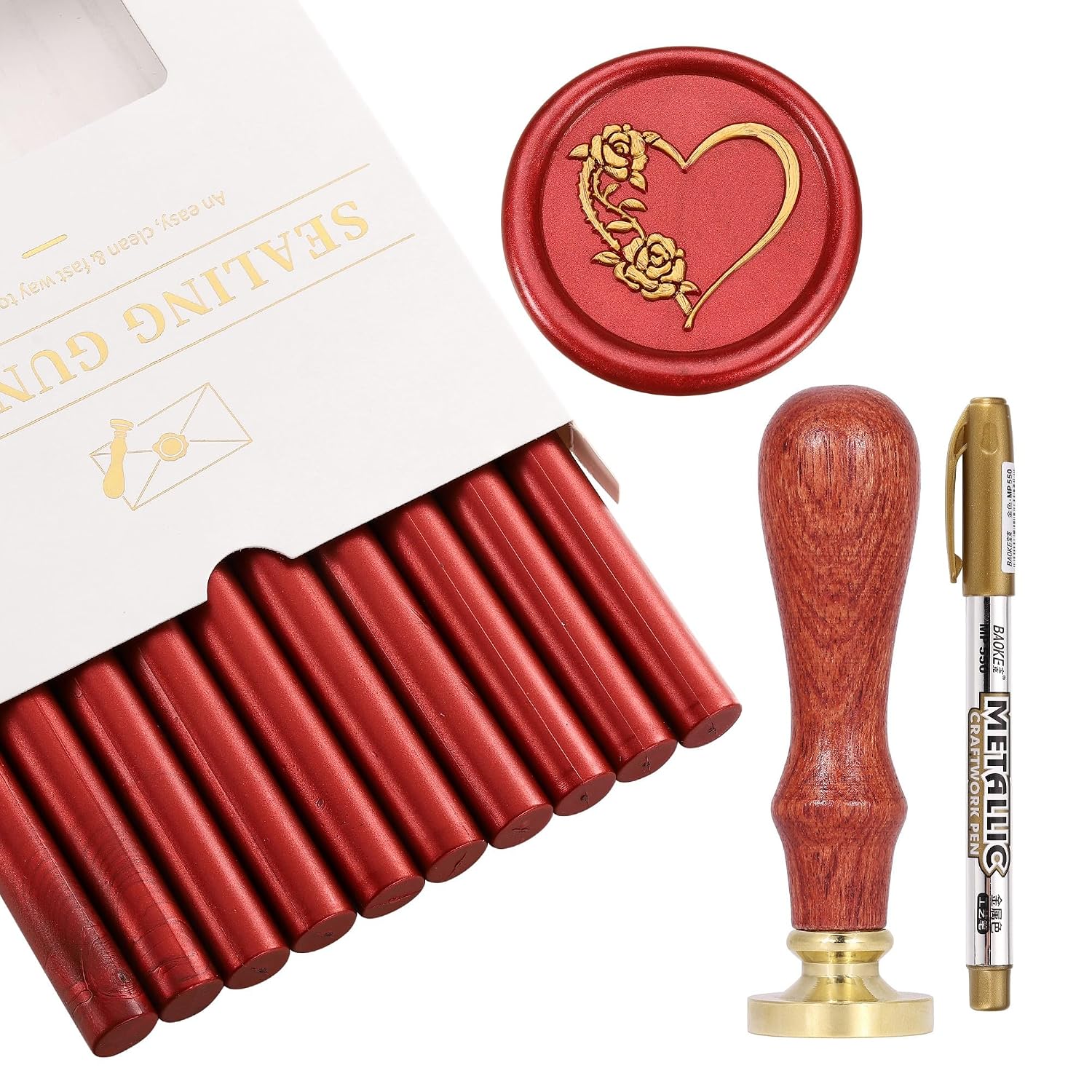 Heart with Rose Wax Seal Stamp Kit