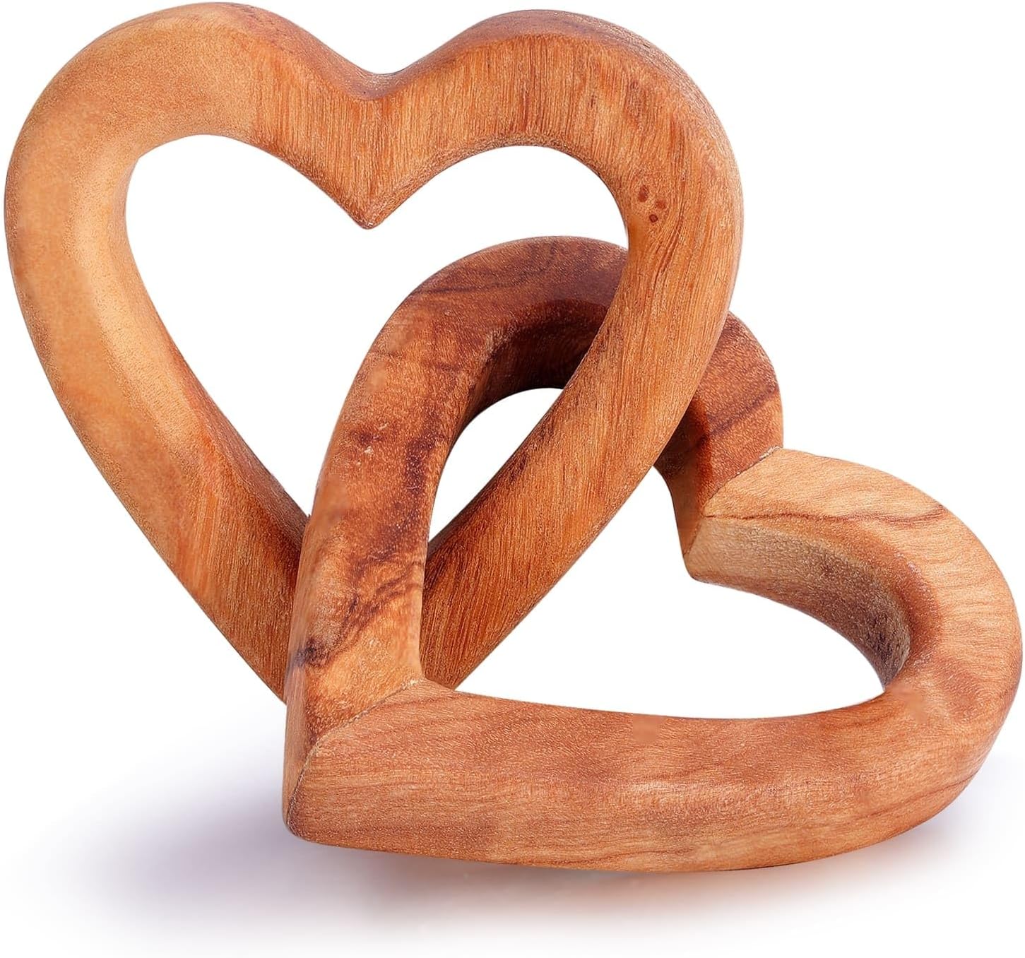 Olive Wood Interlocking Hearts Sculpture