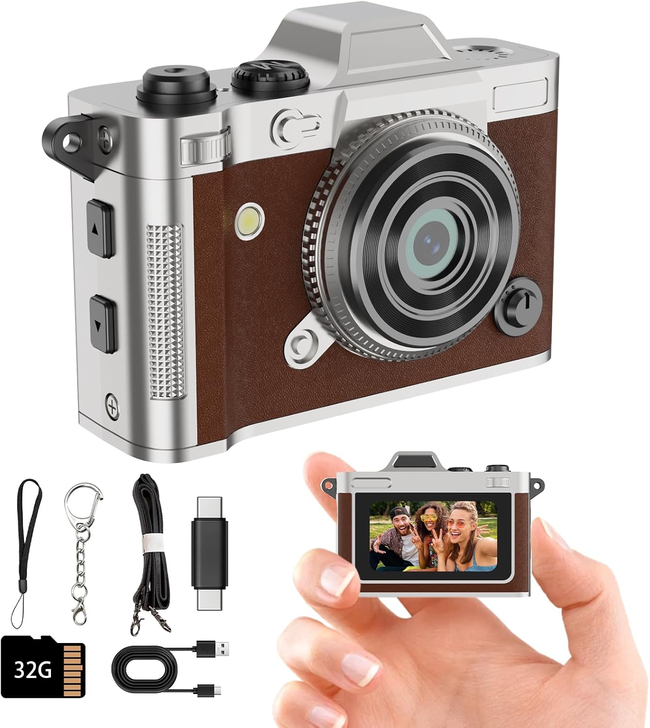2K Mini Keychain Camera, Retro Design