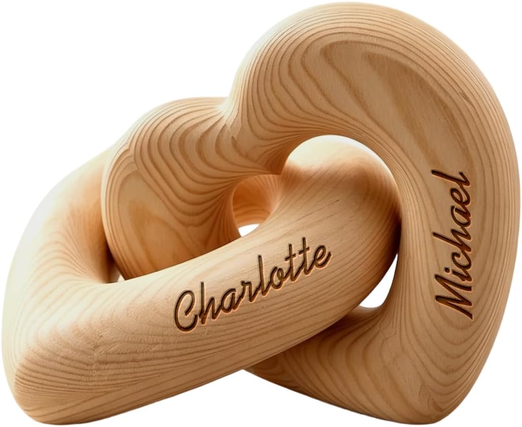 Personalized Wooden Heart Sculpture with Name & Date